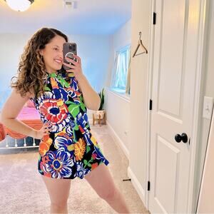 MSGM Milano Blue Green Floral Mini Dress XSP